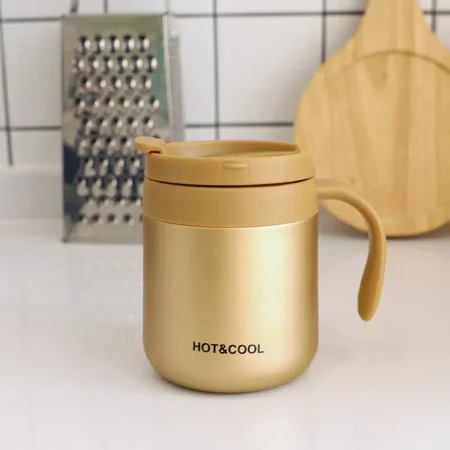 

1pc 11.9/17oz Insulated Coffee Cup Simple Stainless Steel Vacuum Cup For Men And Women Office Home Coffee Cup With Handle
