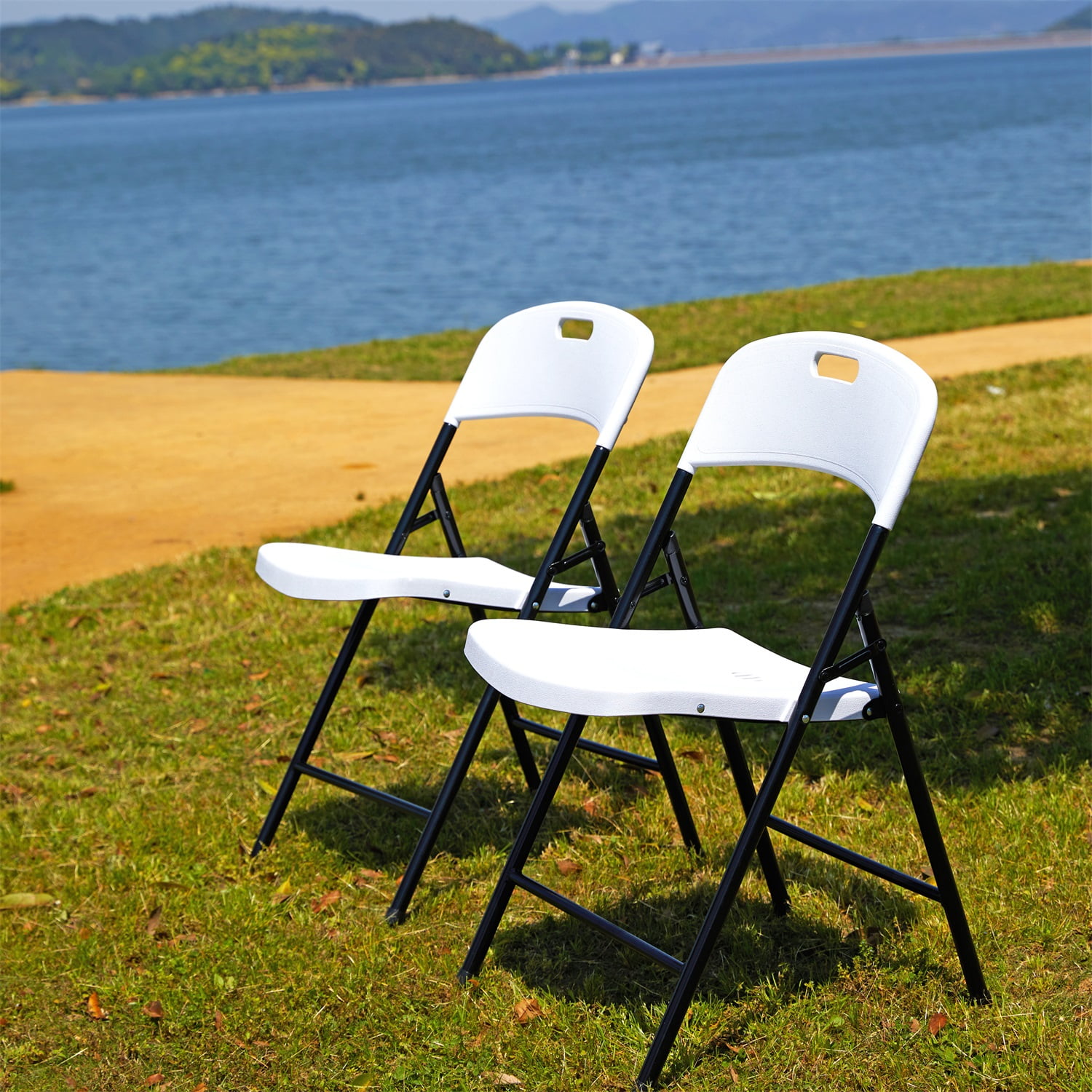 Hommoo 4 Pack Plastic Folding Chairs, Folding Plastic Chair with 350-Pound Capacity, Folding Chair for Camping/Picnic/Party, White Hommoo 4 Pack Plastic Folding Chairs, Folding Plastic Chair with 350-Pound Capacity, Folding Chair for Camping/Picnic/Party, White
