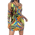 thumbnail image 4 of Women Halter Dress Hollow Out Low Cut Long Sleeve Straps Bandage Ruched Bodycon Mini Dress Party Club Cocktail, 4 of 9