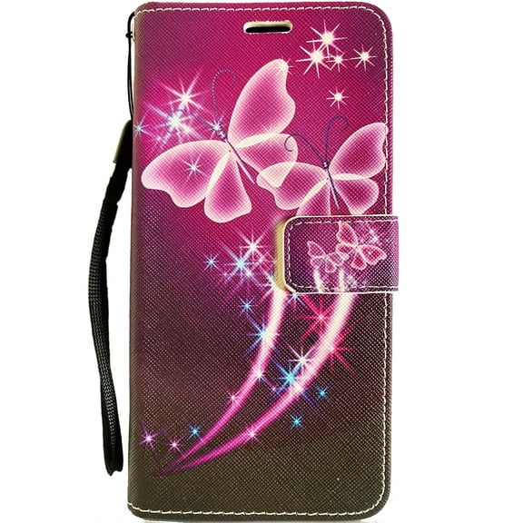 For AT&T Motivate V341U Wallet Cover Cell Phone Case   Tempered Glass - Purple Butterfly