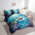 thumbnail image 2 of Feelyou Tropical Coral Shark Bedding Comforter Set for Boys Girls, Sunlight Underwater Marine Wildlife Full Bedding Set, Blue, Blue Reversible, 7-Piece, 2 of 7