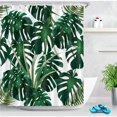 thumbnail image 1 of Cortina de ducha con hojas de palmera tropical de jungla con 12 ganchos, 180 x 180 cm, fondo blanco de monstera verde, cortinas de baño resistentes al agua, a prueba de moho, tela de, 1 of 4