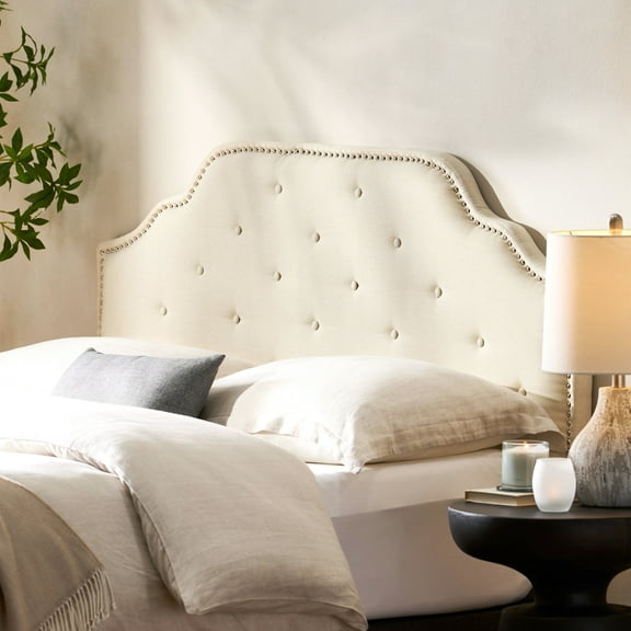 Queen&full Sized Headboard, Beige Upholstery With Exquisite Button Tufting Details Intricate Diamond Stitch And Style