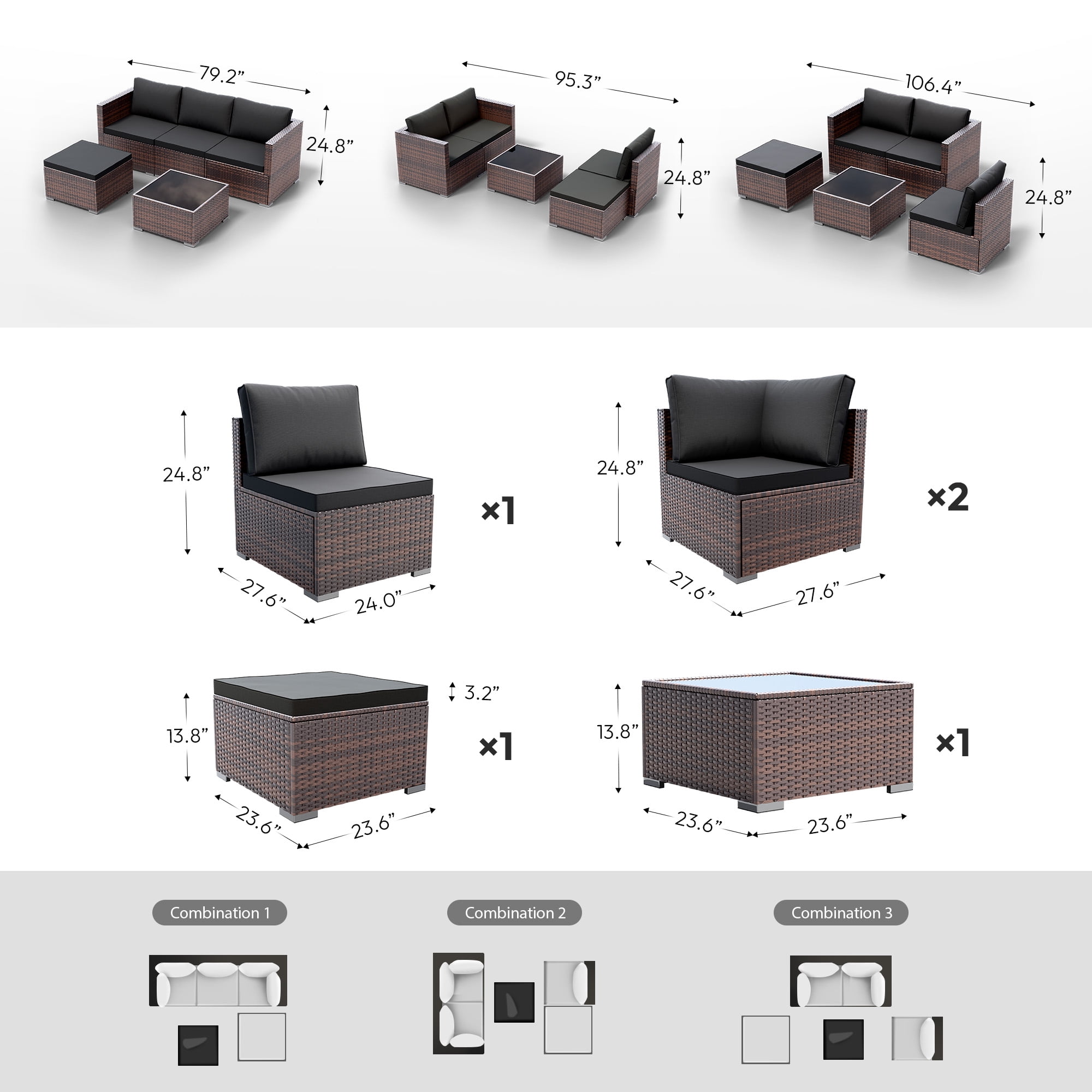 Patio Furniture Set 5 Piece - Wide Armrests - All-Weather Wicker Rattan Outdoor Patio Conversation Couch Sets, Modular Sectional Sofa for Garden, Patio, Poolside, Backyard, Balcony, Porch,Medium Grey