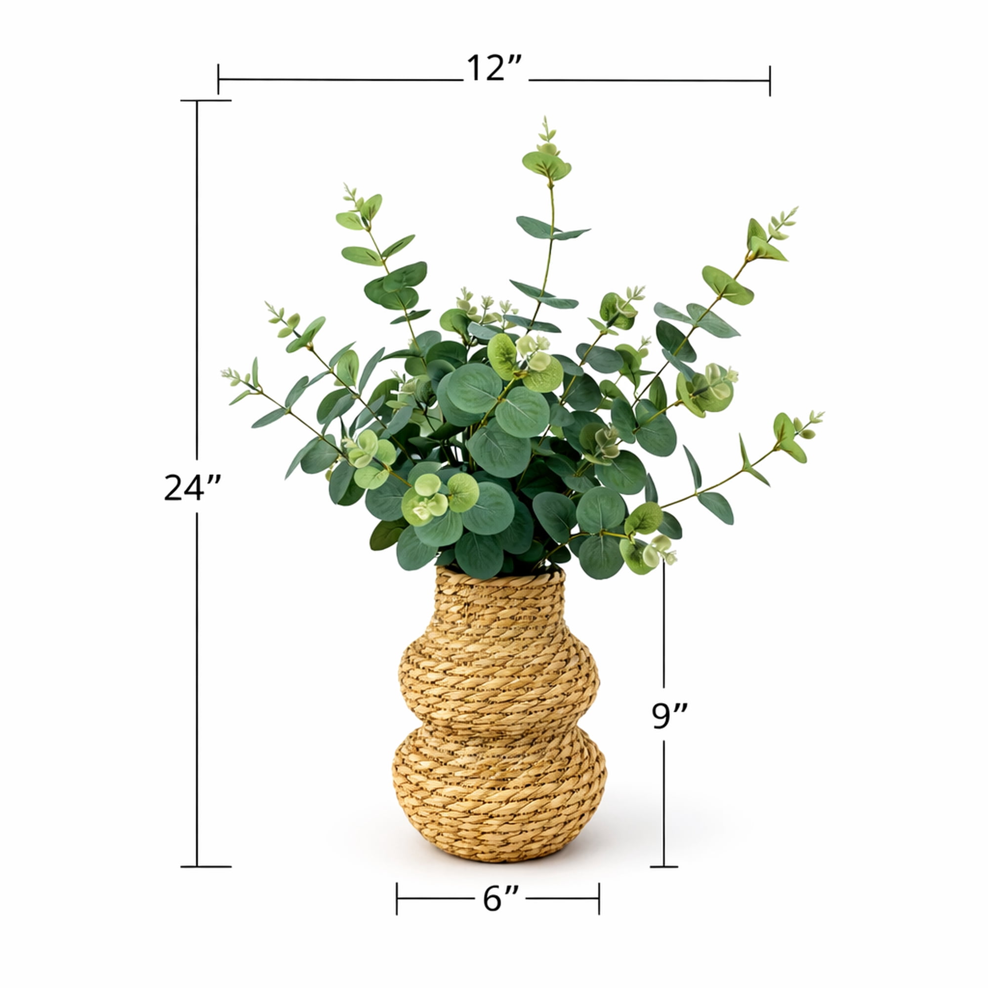 Artificial Plant, 24in Artificial Eucalyptus Plant in a Woven Tiered Basket by LCG Florals, Fake Indoor Faux Plant for Living Room, Office, and Home Decor