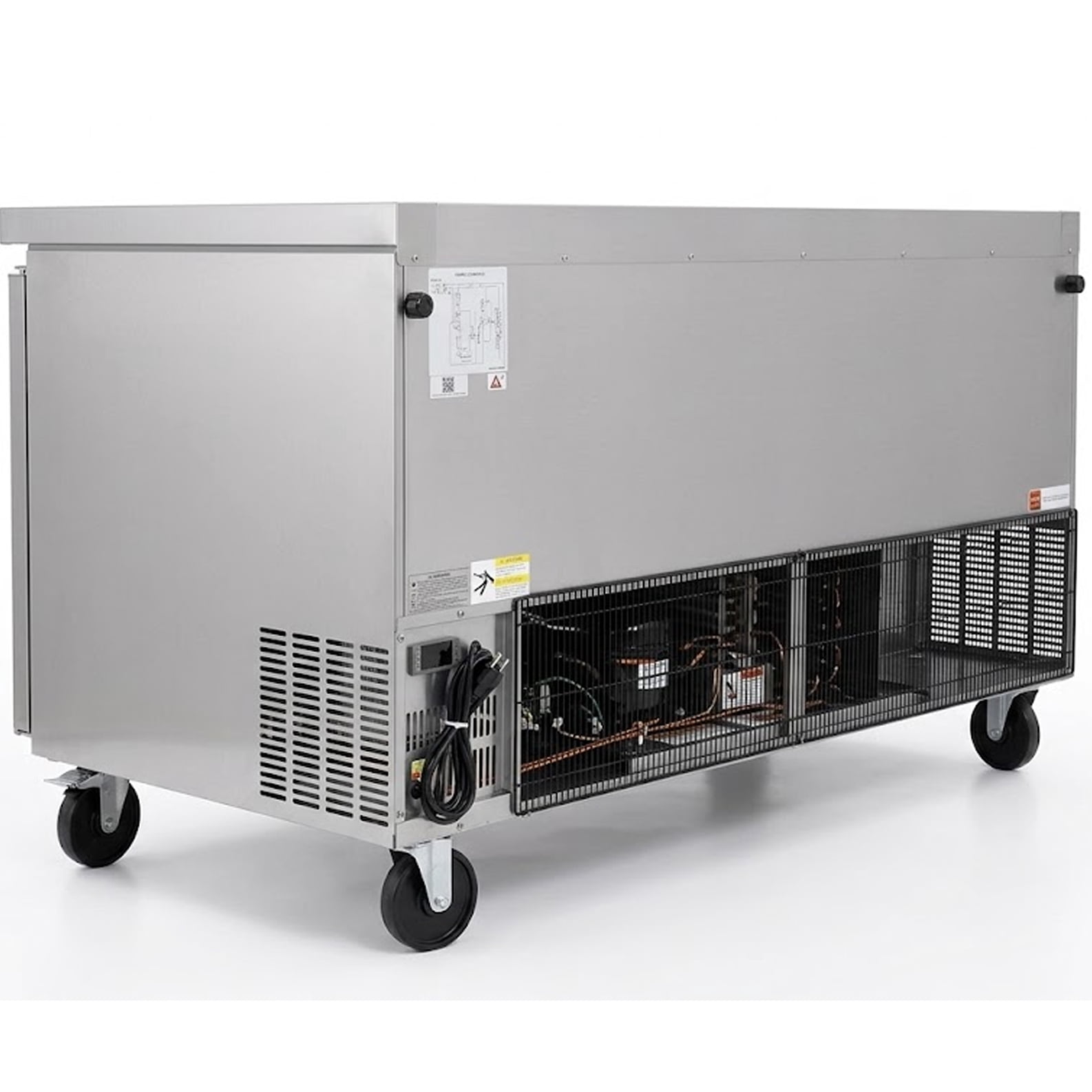 60" Commercial 2-Door Worktop Refrigerator Stainless Steel Undercounter Prep Fridge 17 Cu.Ft. NSF ETL