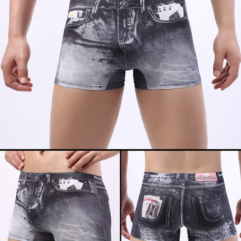 Men Low Rise Underwear Funny 3D Cowboy Faux Jean Denim Pattern Printed  Shorts Boxer Briefs Summer Sexy Stretch Underpant