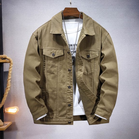 Azrian Men's Denim Jacket with Button Front and Adjustable Cuffs Men Casual Fashion Turn-down Collar Down Button Cardigan Have Pockets Jacket