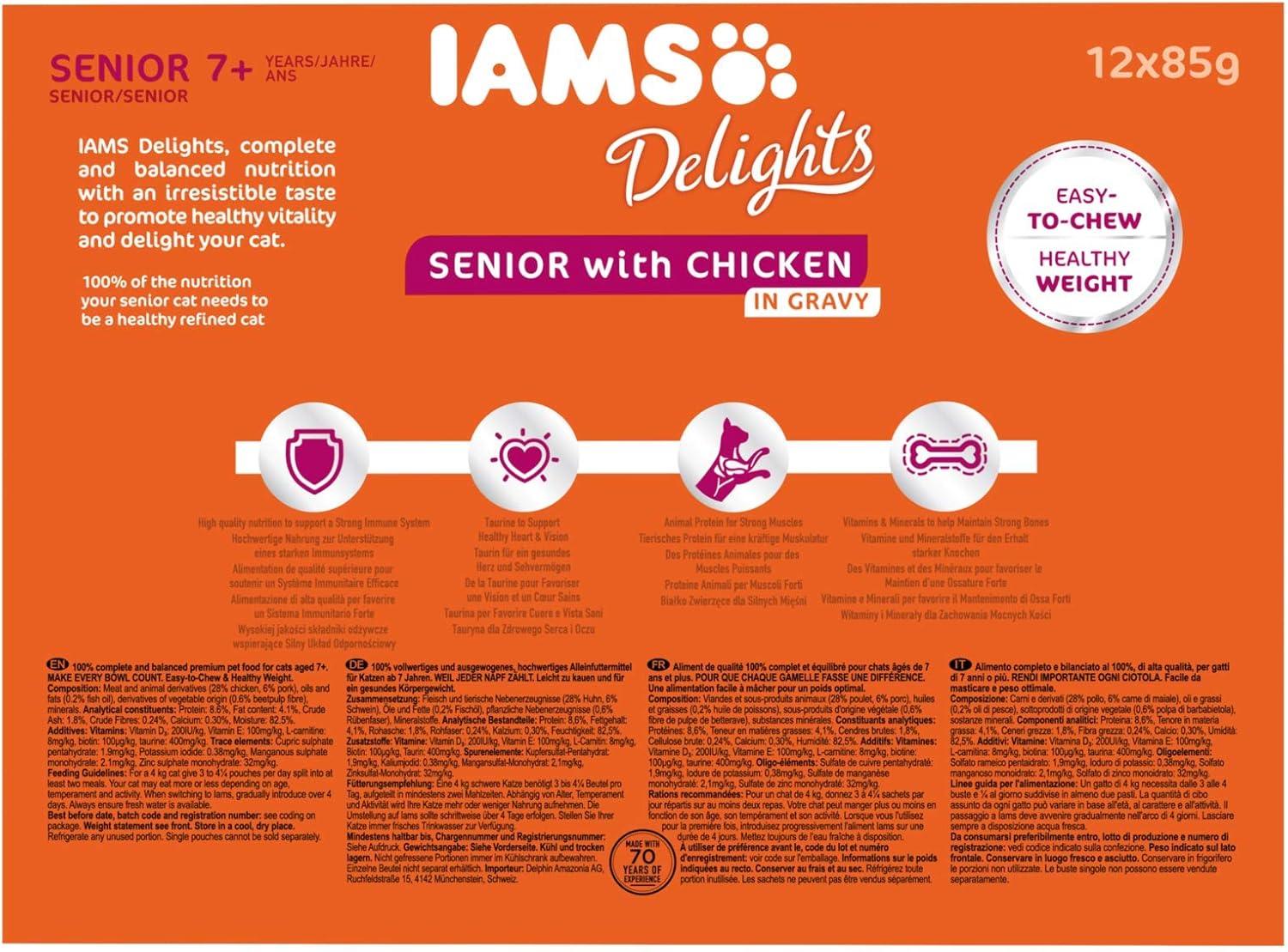 Iams Senior Cat 7+ Delights Chicken In Gravy Cat Food 24 x 85g