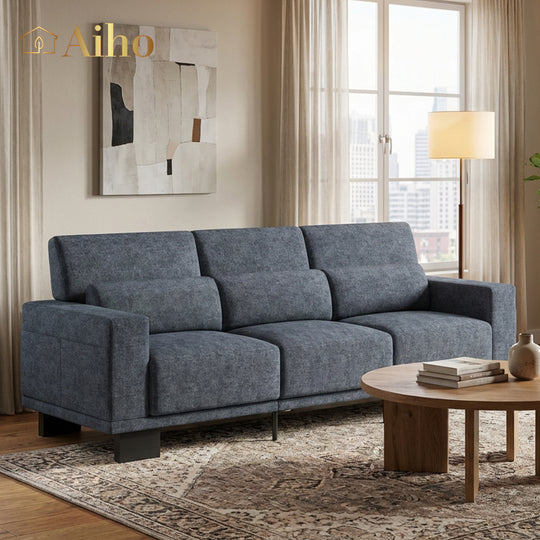 Aiho 69" Chenille Sofa, 3 Seater Sofa with Extra Deep Seats, Comfy Upholstered Couch for Living Room - Dark Grey