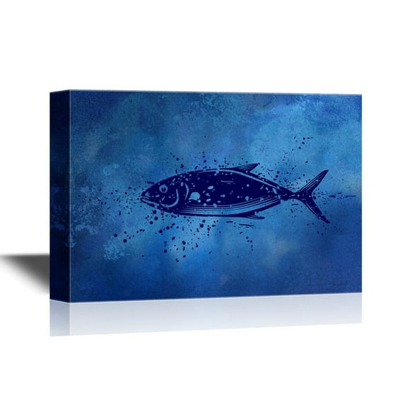 wall26 - Canvas Wall Art - Giant Tuna Fish Swimming Under Deep Ocean - Gallery Wrap Modern Home Art | Ready to Hang - 12x18 inches