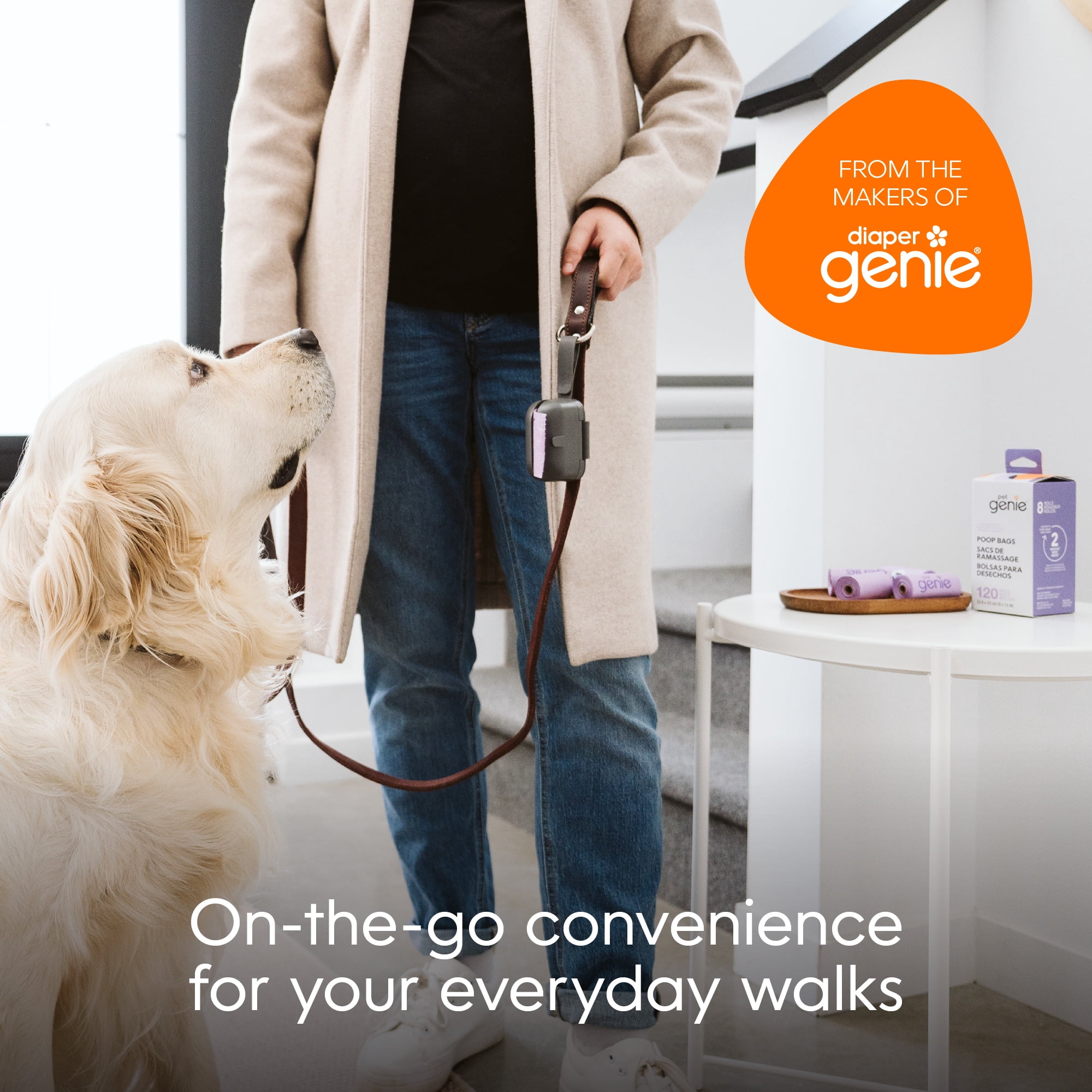 Pet Genie on the Go Dog Poop Bags Dispenser, Roll of 15 Lavender-Scented Bags Included