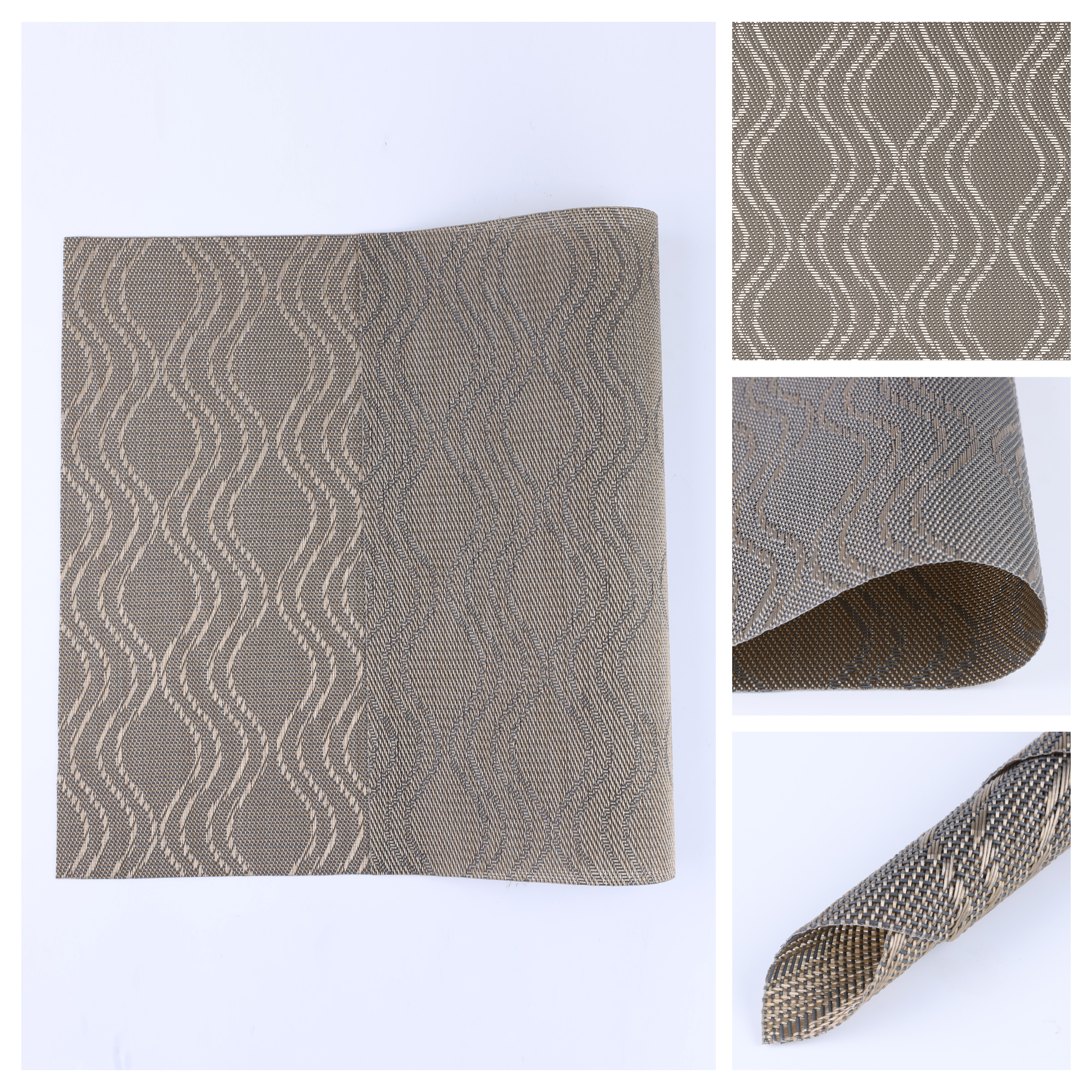 Unique Bargains Set of 6 Plastic Placemats Kitchen Mat for Dining Table Decor Dark Gold