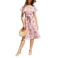 thumbnail image 3 of VISgogo Vestido casual de verano para mujer, estampado floral, cuello en V, manga corta, cinturón, una pieza para damas, blanco/rosa/azul claro/negro VISgogo  moda, 3 of 9
