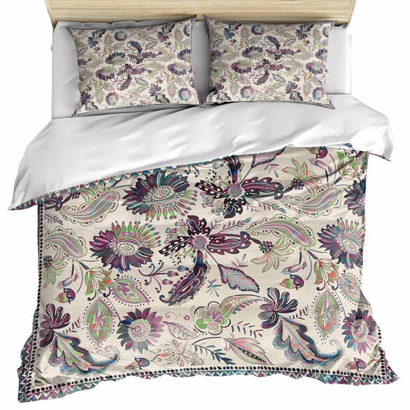 Purple Teal Ethnic Bedding 3 Piece Duvet Cover Set Twin Size, Boho Modern Geometric Abstract Art Soft Microfiber Comforter Cover with Zipper Closure & Pillowcases, Wrinkle & FadeResistant Quilt Cover