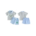 thumbnail image 2 of BemeyourBBs Toddler Baby Boys Summer Clothes Golf Outfits Golf Letter Embroidery Striped Short Sleeve Button Down Collar Shirt Tops and Pockets Shorts Set, 2 of 9