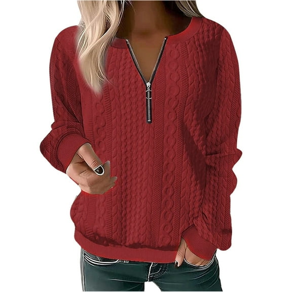 Fiaer,Quarter Zip Pullover Women,oversized Fall Sweatshirts for Women,Womens Tops Loose Fit Casual Going Out V Neck Red XL