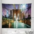 thumbnail image 1 of New York Tapestry, Brooklyn Bridge Pedestrian Walkway Before Sunrise American Landmark Picture, Fabric Wall Hanging Decor for Bedroom Living Room Dorm, 5 Sizes, Purple Brown, by Ambesonne, 1 of 1