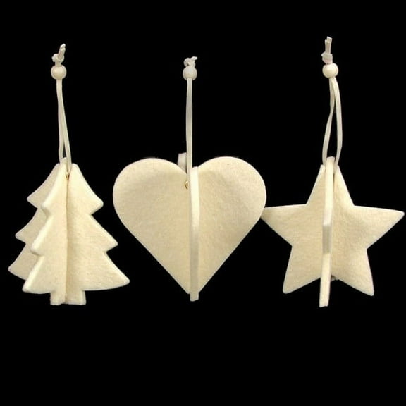 Club Pack of 15 Ivory Tree, Heart And Star 3D Felt Ornaments