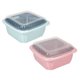 thumbnail image 1 of Cocina Doble Capa Colador con Tapa, 2 uds Multifunción Desagüe Cesta Juego Adecuado para Frutas Vegetales Limuds Almacenamiento Claro Azul + Rosa, 1 of 6