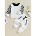 thumbnail image 2 of Bslissey Toddler Baby Boys Girls Pants Sets Checkerboard Print Long Sleeve Sweatshirt + Elastic Pants 2Pcs Tracksuit Outfits Infant Casual Daily Clothes 0-3 Years, 2 of 9