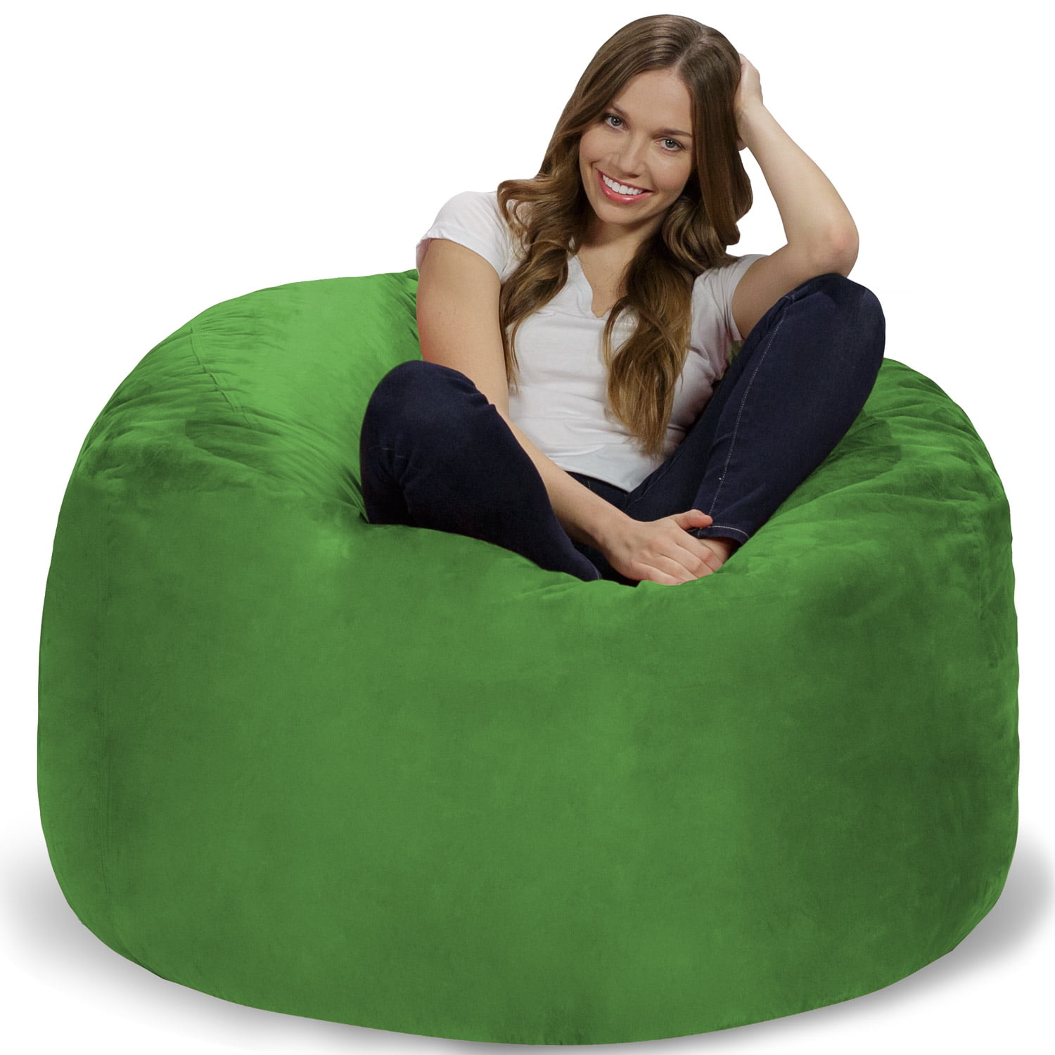 Chill Sack Bean Bag Chair, Memory Foam Lounger with Microsuede Cover, Kids, Adults, 4 ft, Lime