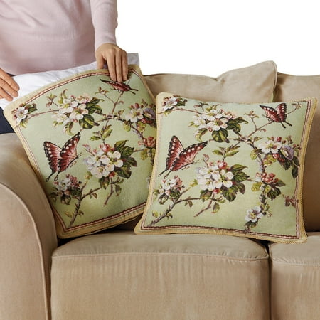 - Floral Butterfly Tapestry Pillow Covers - Set Of 2, Green