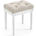 thumbnail image 2 of Upholstered Fabric Vanity Bench Seat,  Stools for Vanity, Square Tufted Ottoman Bench with Carved White  for   Room, Linen Color, 2 of 7
