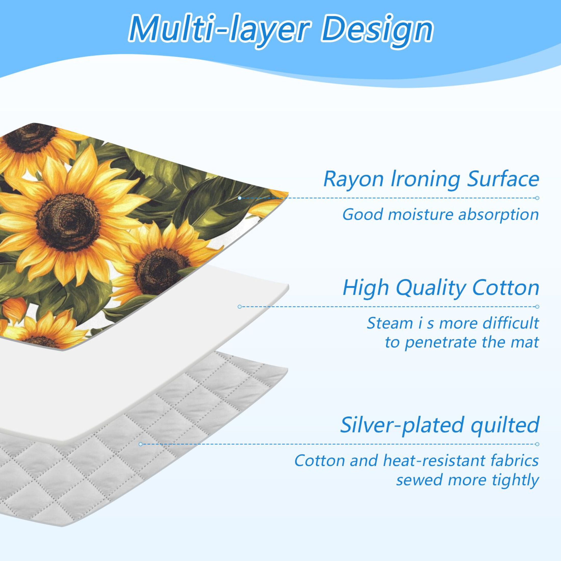 Sunflowers and Leaf Ironing Mat Blanket for Table Top Travel Portable Ironing Board Pad 47.2x27.6 Inch