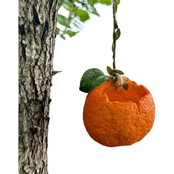 Orange-Shaped Hanging Bird Feeder, Decorative Resin Outdoor Bird Feeder for Garden, Backyard, Patio