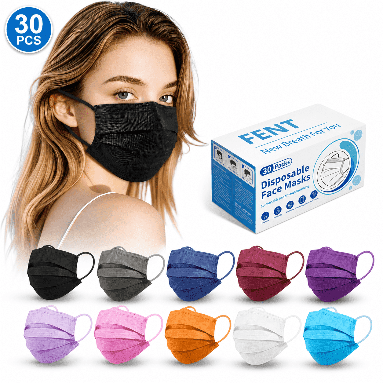 FACEMOON Pack Disposable Face Masks, Individually Wrapped, Breathable & Skin-Friendly for Adults