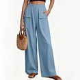 thumbnail image 6 of GUACER Women's Linen Blend Pants Button Cargo Pockets High Waist Loose Wide Leg Casual Trousers, 6 of 9