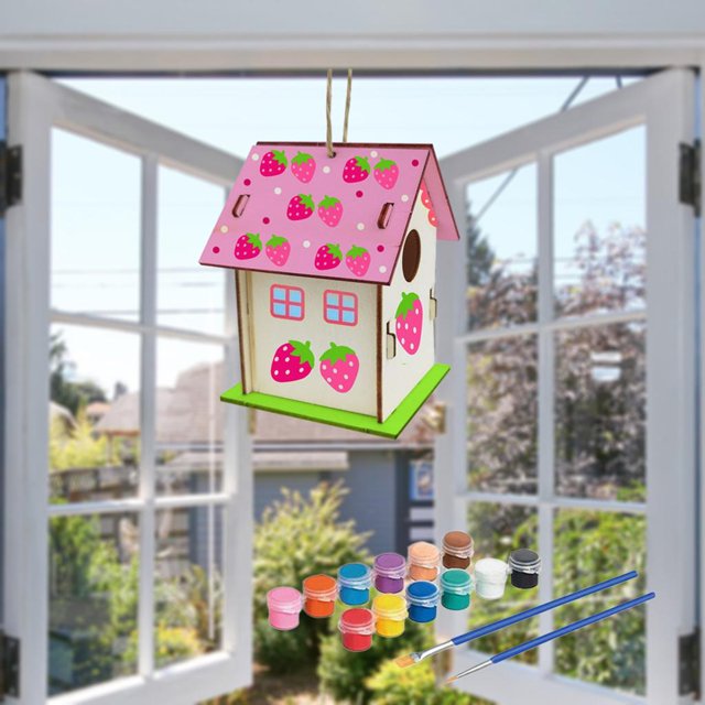 Rompecabezas de Pintura 3D Casa de Pájaro DIY s de Construcción de Modelo de Ensamblaje de Madera con 12 de Color Y Cepillo iños B DYNWAVEMX Casa de pájaros de bricolaje