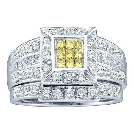 1.00Ctw Diamond Bridal Set With Square Princess Head Womens Fixed Ring Size - 7