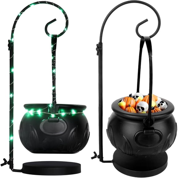 Halloween Decorations Witch Cauldron with Metal Stand and LED Lights Hanging Black Witches Cauldron Candy Bowl Kit Halloween Party Decor