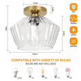 thumbnail image 3 of FRIDEKO HOME 9.84" Modern Semi Flush Mount Ceiling Light with Clear Textured Glass Shade, E26 Base, Vintage Ceiling Light Fixture for Hallway Kitchen Bedroom Living Room, Brass Gold (Without Bulb), 3 of 11