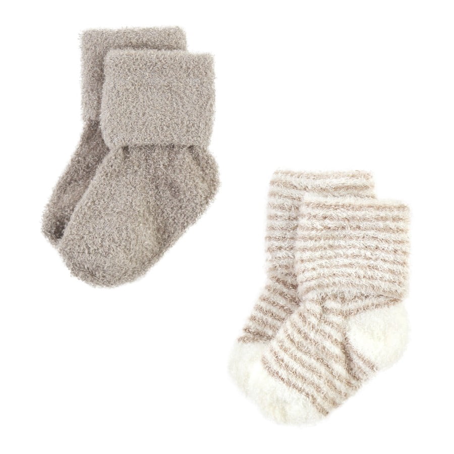Hudson Baby Unisex Baby Chenille Socks, Beige Stripe