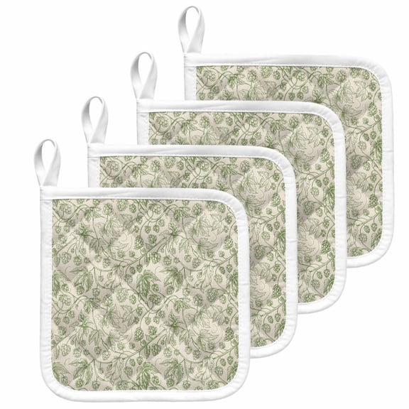 Sage Green Flowers Pot Holders for Kitchen Heatproof Potholder, 4 Pack Rustic Pastoral Botanical Floral Leaf Hot Pads Multipurpose Oven Pads Cloth Potholders Trivet for Cooking and Baking