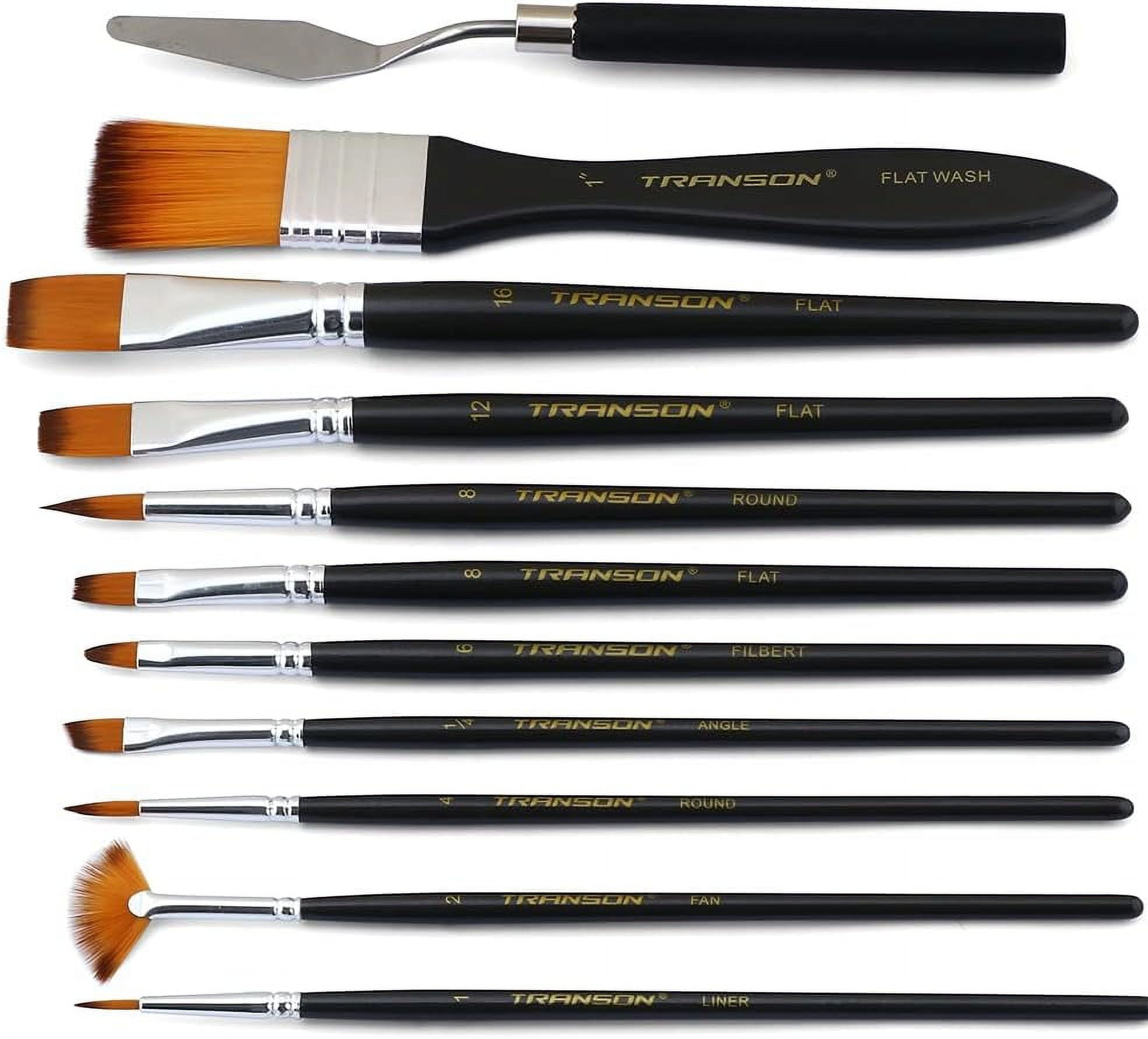 JJEAN-Transon Paint Brush Kit 10pcs Art Brushes and 1 Paint Spatula with Brush Case