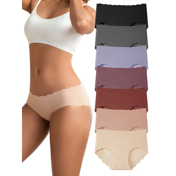 Buankoxy Womens Seamless Underwear No Show Bikini Panties Breathable Mid Rise Briefs 7 Pack, Size 5