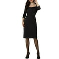 thumbnail image 2 of MODA NOVA Juniors 3/4 Sleeve Vintage Square Neck Elegant Formal Pencil Midi Dress, 2 of 5