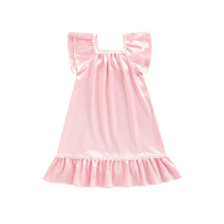 

Peyakidsaa 2-7 Y Kids Baby Girl Silk Nightgown Sleeping Dress Short Sleeve Satin Home Nightdress Sleepwear