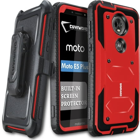 Moto E5 PLUS / E5 Supra Case, COVRWARE [Aegis Series] with [Built-in Screen Protector] 360 Degree Full-Body Protection Rugged Holster Armor Case [Belt Clip][Kickstand], Red