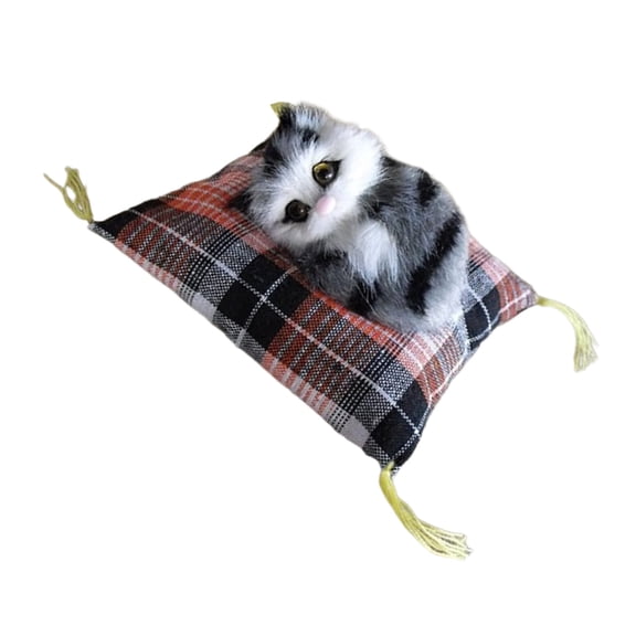 Realistic Sleep Cats Doll Plush Furry Statue with Soft Mat Bed Stuffed Pet Doll for Kids Adults Birthday Gift