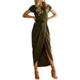 thumbnail image 2 of Women's Short Cap Sleeve Plain Dress Front Slit Summer Long Maxi Dress, 2 of 4