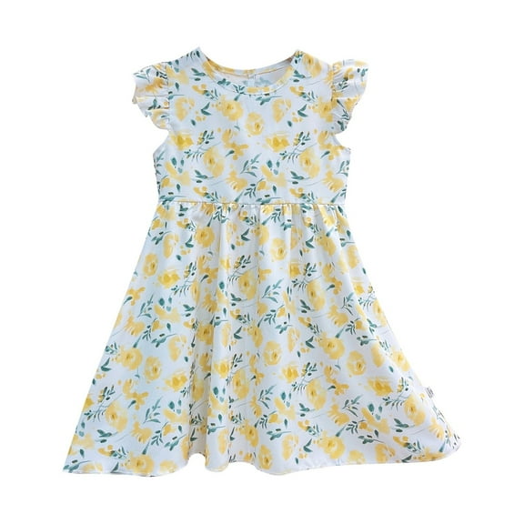 Utlike Girls Summer Dress Children'S Casual Fashion Floral Knee Length Butterfly Sleeves Dress Casual Toddler Lightweight Sundress Size 5 Years-6 Years
