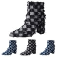 thumbnail image 7 of Ripped Denim Plaid Dress Boots for Women Fashion Retro Checkered Chunky High Heel Winter Fall Ankle Booties, 7 of 7