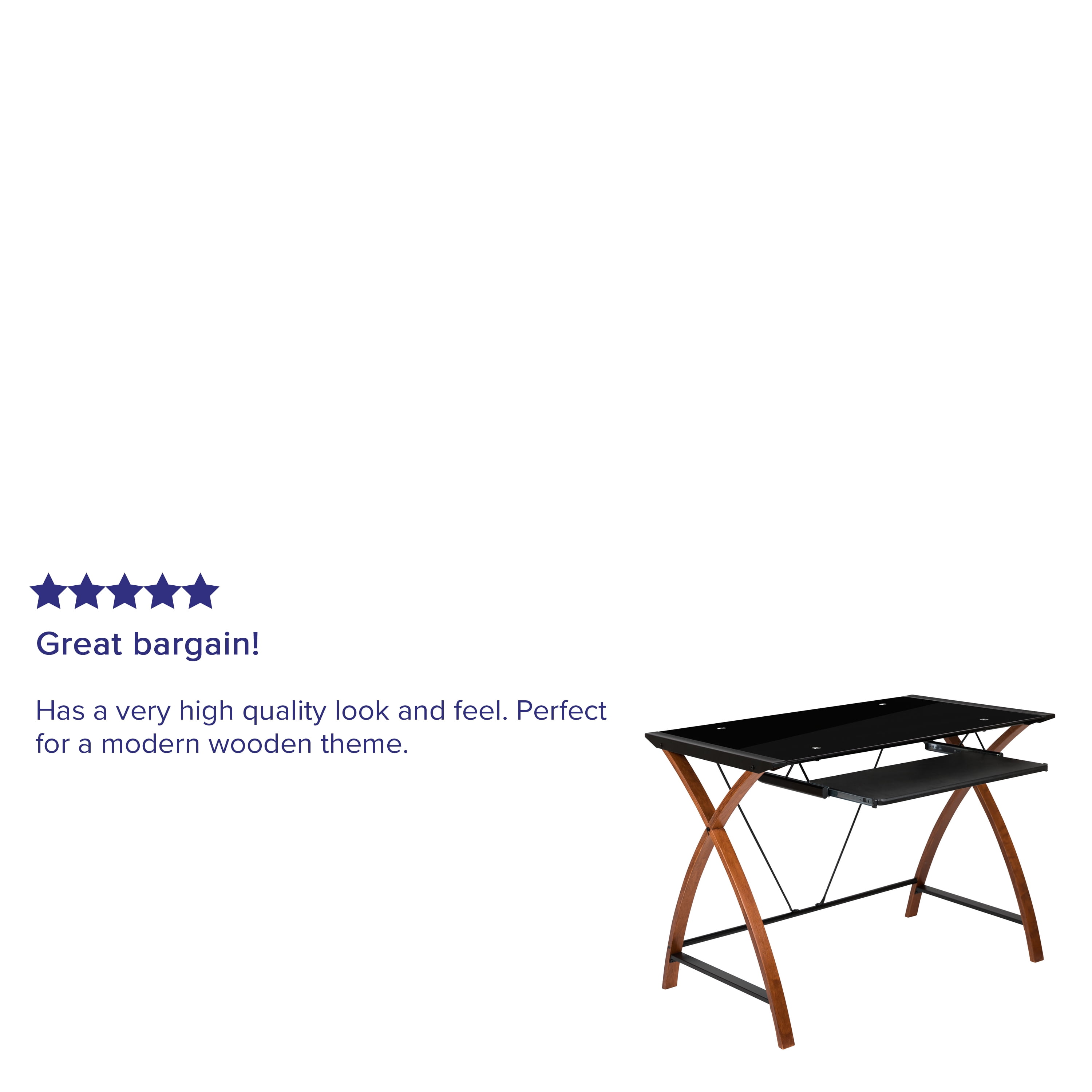 Emma + Oliver Black Glass Computer Desk with Pull-Out Keyboard Tray and Crisscross Frame