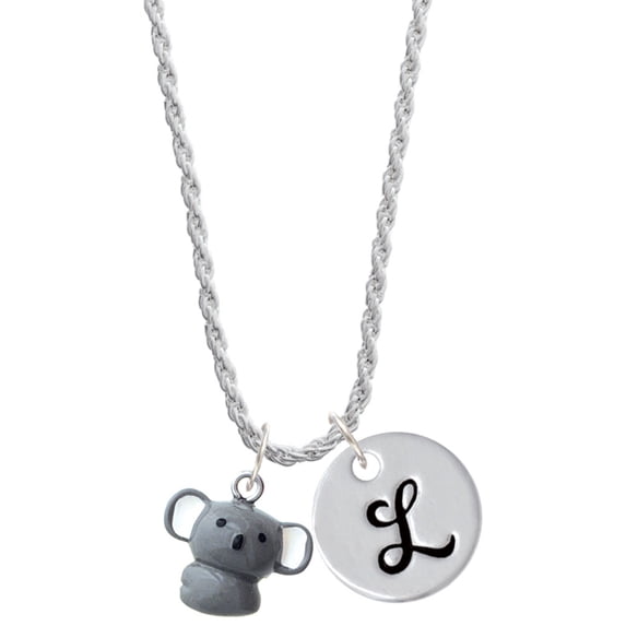 Delight Jewelry Resin Koala Bear Silvertone Script Initial Disc - L - Charm Necklace, 20"+3"