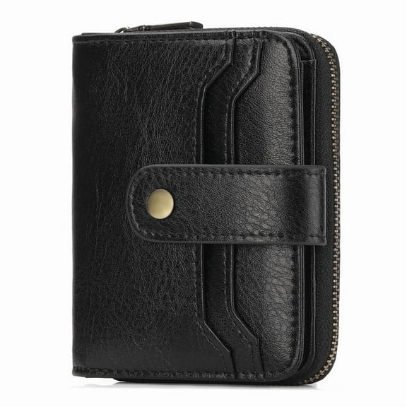 GAEKEAO Small Leather Wallet for Women RFID Blocking Bifold Zipper Pocket Credit Card Holder with ID Window